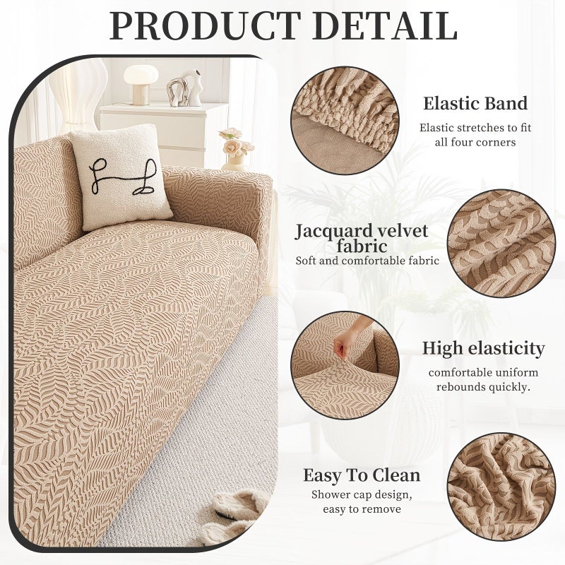 Artistic Leaf Jacquard Sofa Slipcover Cream Color Four Seater Stretch Full Coverage - Image 5