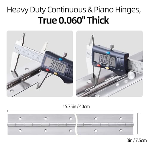 GRRONZEE 2 Pack Heavy Duty Piano Hinge 16 Inch x 3 Inch 0060 Thick Stainless Steel Piano Hinge with Holes 16 Continuous Hinges for Cabinet Doors DIY Wood Boxes Furniture 3 Open Width - Image 3