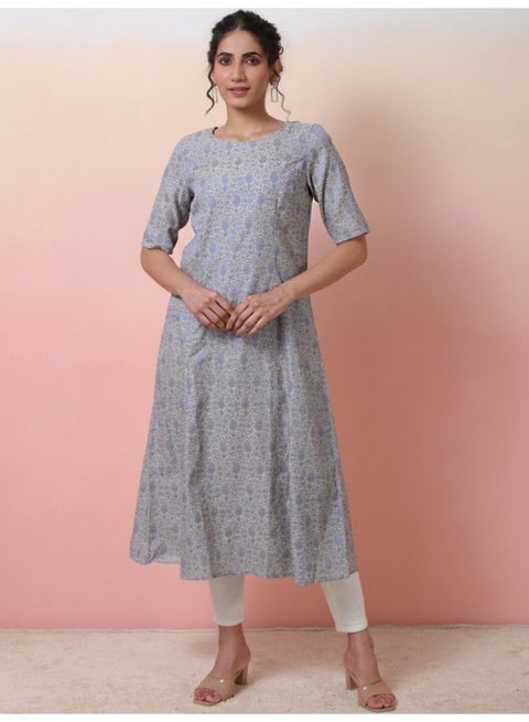 كرتا بنارسي رمادي مطرز