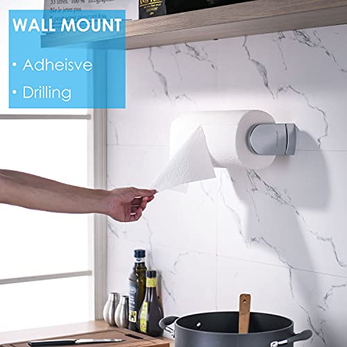 simpletome ONE HAND TEAR Paper Towel Holder Under Cabinet Adhesive or Drilling Installation Aluminum Alloy + ABS (Pearl Chrome Silver) - Image 2