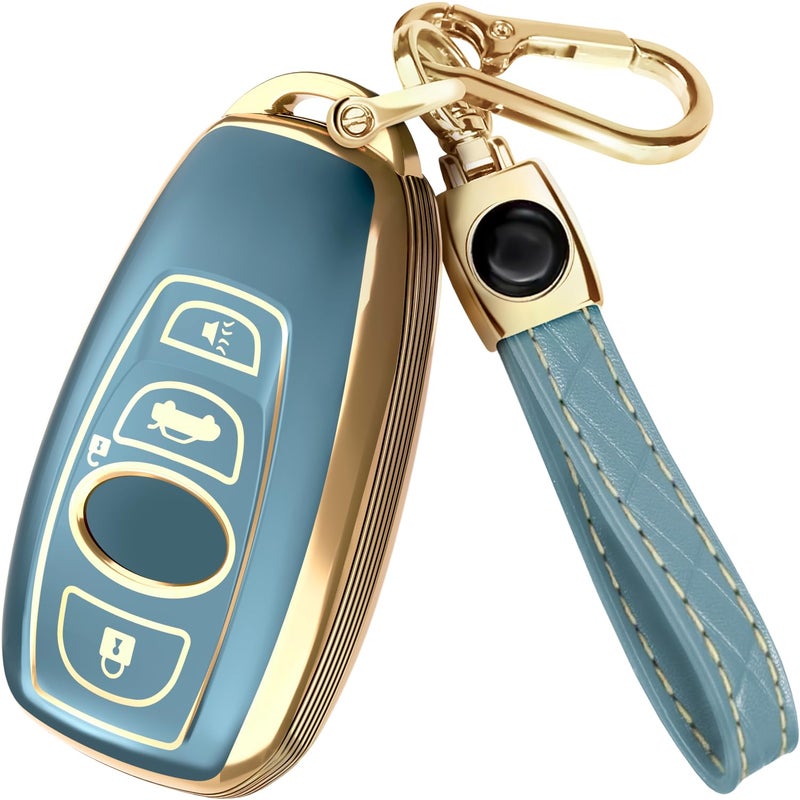 Lucrum Compatible with Subaru Key Fob Cover & Keychain, TPU Keyfob Case for Outback Crosstrek Forester Impreza Legacy STI WRX (2016-2025) - Blue and Gold - Image 1