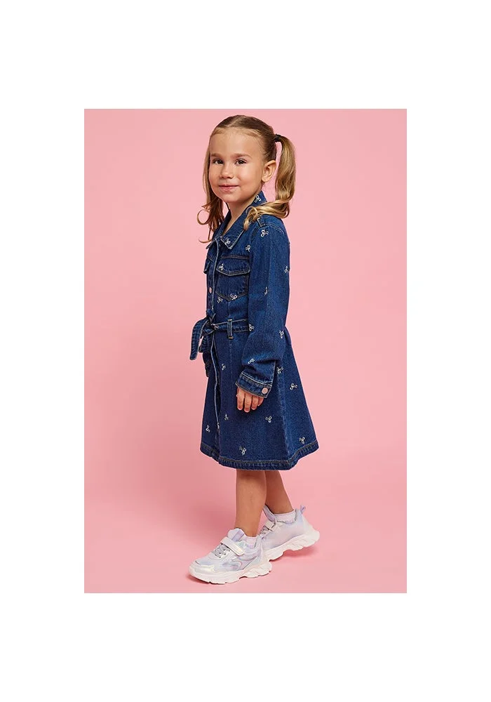 أر أند بي Embroidered Denim Shirt Dress with Long Sleeves