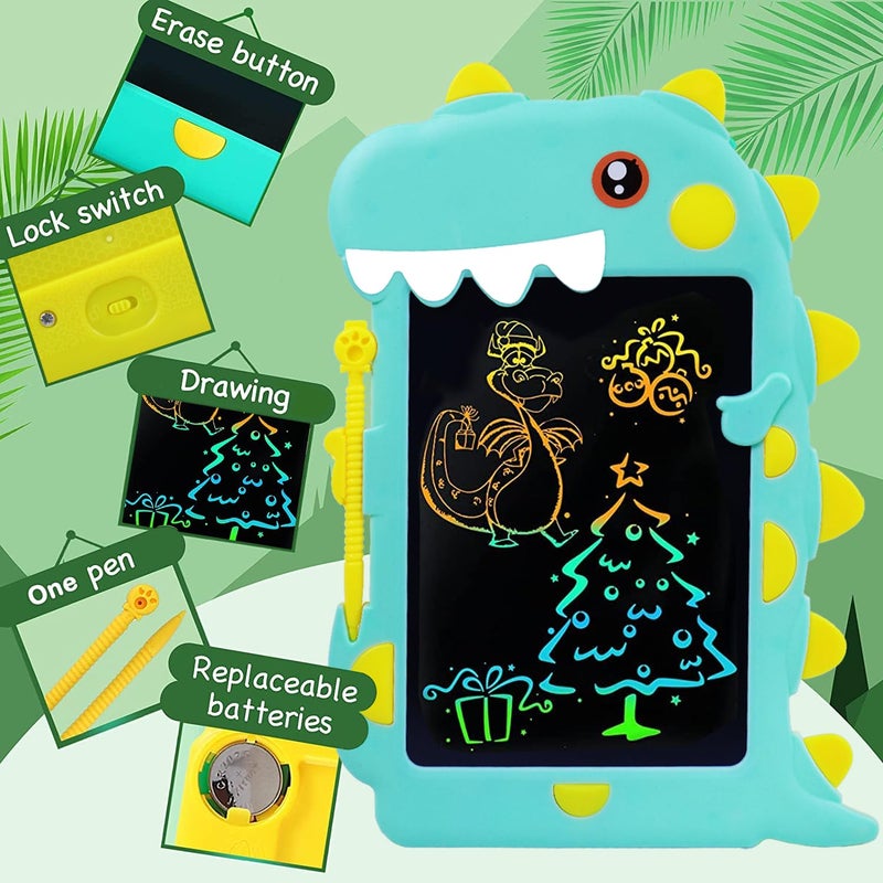 Toyshine لوحة كتابة بتصميم ديناصور للأطفال، 8.5 بوصة LCD تاب لوح رسم للأطفال، لوح دودي للأطفال من 3-10 سنوات، هدايا تعليمية وألعاب تعليمية، أخضر - Image 4