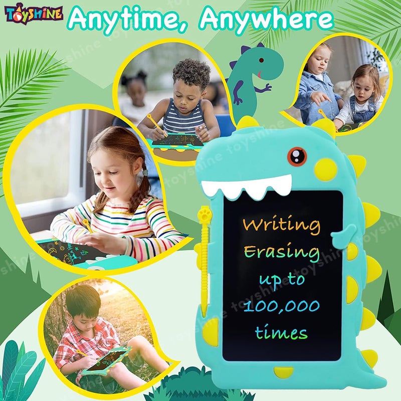 Toyshine لوحة كتابة بتصميم ديناصور للأطفال، 8.5 بوصة LCD تاب لوح رسم للأطفال، لوح دودي للأطفال من 3-10 سنوات، هدايا تعليمية وألعاب تعليمية، أخضر - Image 2