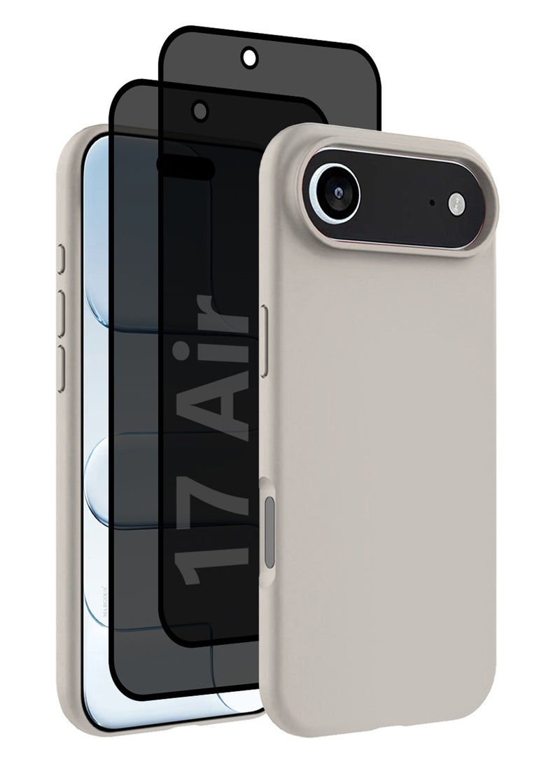 3 Packs Silicone Protective Phone Case for iPhone 17 Air - Soft Anti-Scratch Microfiber Lining Ultra Slim Drop Protection Phone Cover with Two Privacy Screen Protectors - Natural Titanium