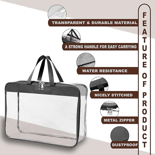 FabPax Pack of 6 Clear Storage Bag for Clothes, Sarees, Bedsheets, Toys, Transparent Wardrobe Organizer, Multipurpose Storage Bag with Handle & Zipper (BLACK) (40x32x20 cm) - Image 3