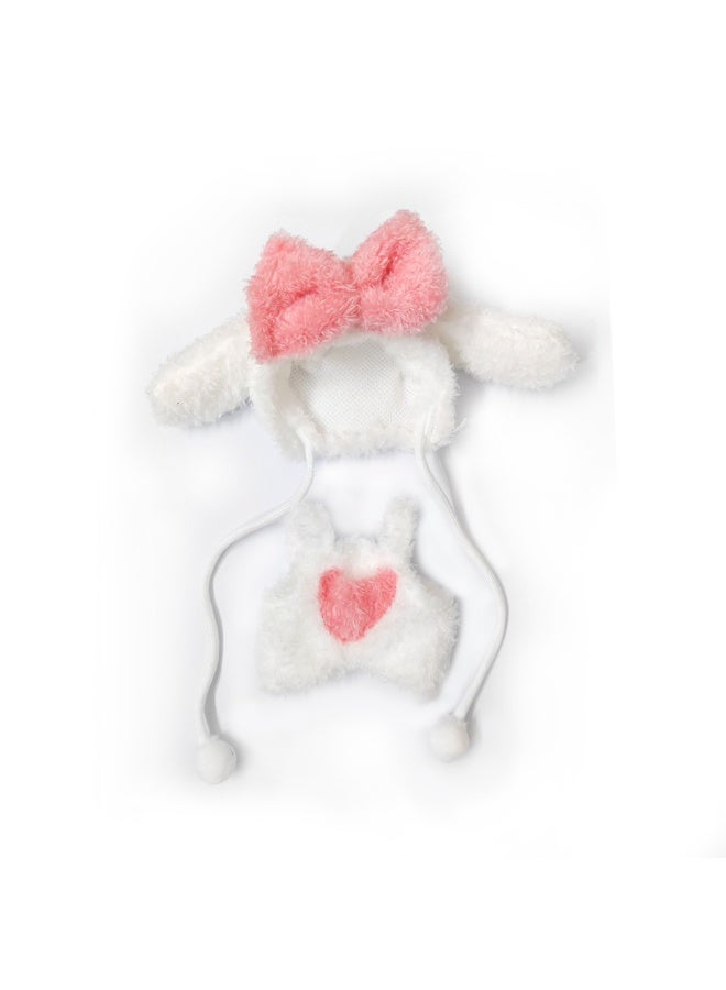 طقم ملابس دمية باللون الأبيض مع لمسات وردية: بذلة ذات قلنسوة وأذنان للأرانب للدمى 17سم (مناسب للأجيال 1-3) - Image 2