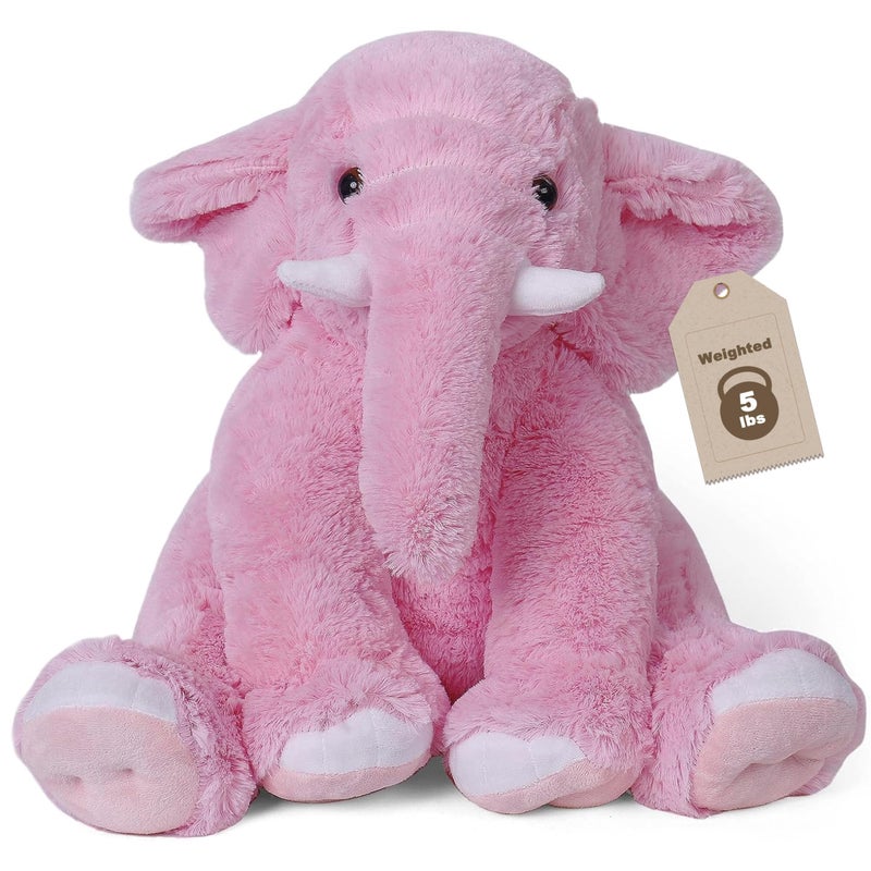 JellyMallow Elephant Weighted Stuffed Animals 5 lbs 16 inches Pink Large Weighted Elephant Plushie Cuddly Pillow Gift for Kids Adults - Image 3