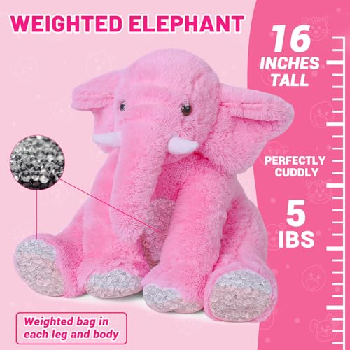 JellyMallow Elephant Weighted Stuffed Animals 5 lbs 16 inches Pink Large Weighted Elephant Plushie Cuddly Pillow Gift for Kids Adults - Image 5