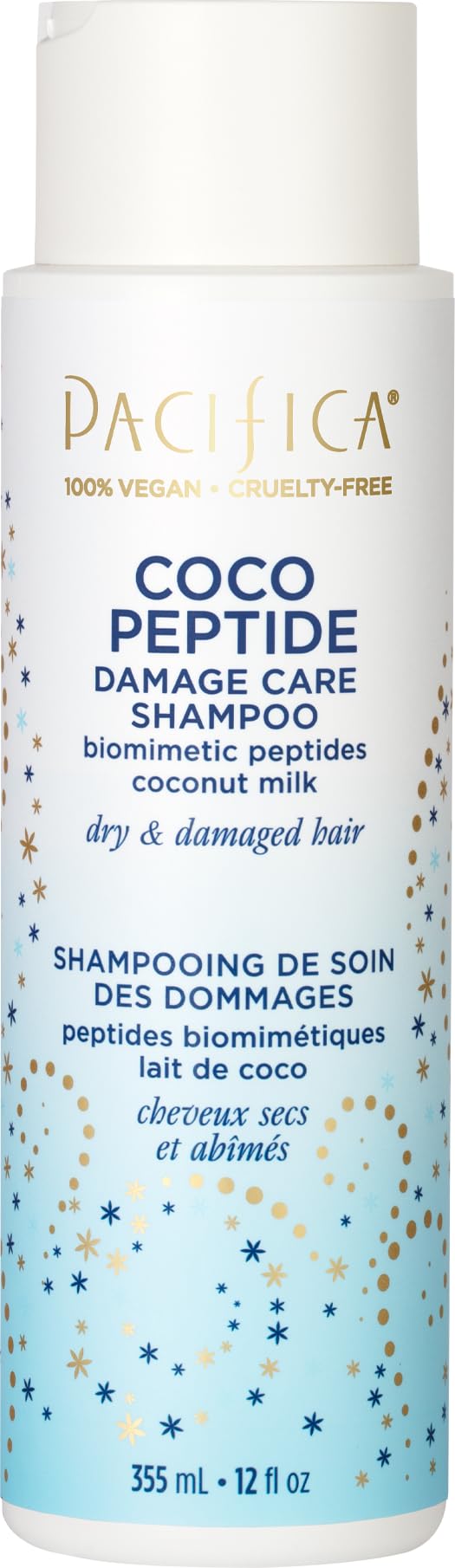 Pacifica Coco Peptide Damage Care Hair Shampoo - Coconut Scented - w/Vitamin B5, Keratin, Vitamin B5 -for Split Ends, Hair Damage & Breakage - Clean Beauty Vegan & Cruelty-Free Dermatologist Tested