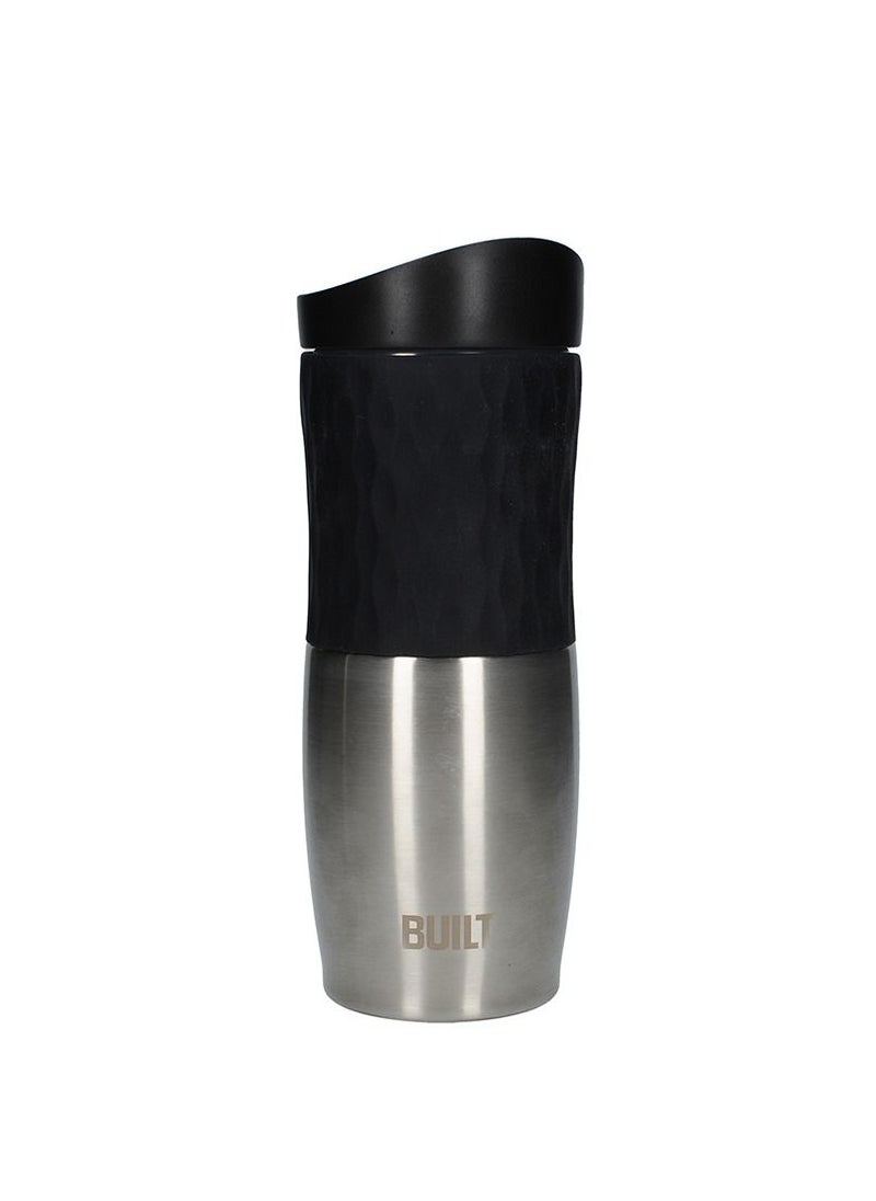 Built NY - Tilt Travel Coffee Flask with Silicone Grip- Silver& Black - Image 1