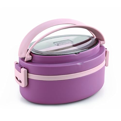 Ganesh 1 Compartment Vega Portable Insulated Food Container with Attractive Spoon - Airtight Leak-Proof Lunch Box for Office, School, Picnic - 400ml Peach - Image 1