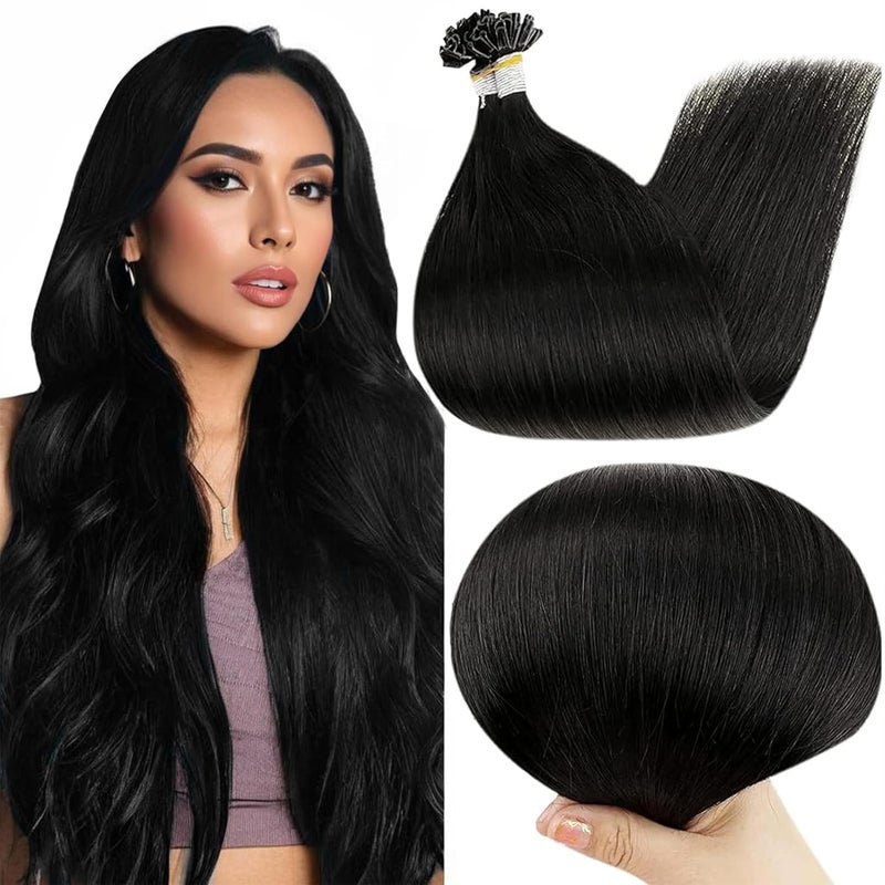 Full Shine U Tip Hair Extensions Human Hair 22 Inch Jet Black 50 Grams Keratin Hair Extensions Real Human Hair for Women Fusion Extensions Long Straight Hair add Length - Image 1