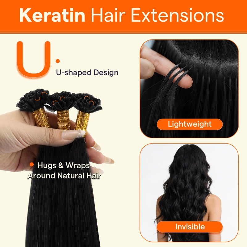 Full Shine U Tip Hair Extensions Human Hair 22 Inch Jet Black 50 Grams Keratin Hair Extensions Real Human Hair for Women Fusion Extensions Long Straight Hair add Length - Image 3