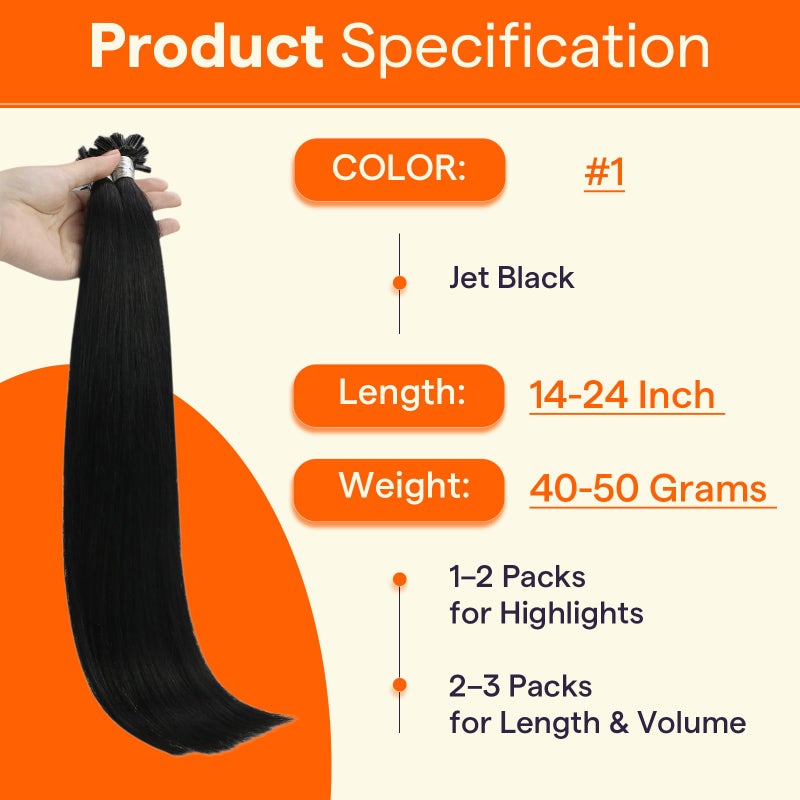 Full Shine U Tip Hair Extensions Human Hair 22 Inch Jet Black 50 Grams Keratin Hair Extensions Real Human Hair for Women Fusion Extensions Long Straight Hair add Length - Image 4