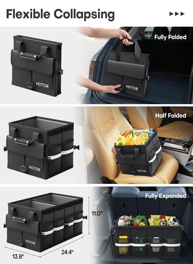 HOTOR Car Trunk Organizer - Foldable Trunk Organizer for SUV, Car Storage with Reflective Strips & Securing Cover, Large Capacity Car Accessories for Truck, Van & Sedan, Black, 24.4" x 13.8" x 11.0" - Image 3