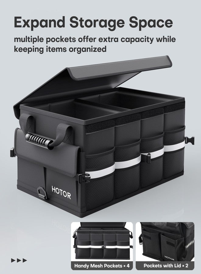 HOTOR Car Trunk Organizer - Foldable Trunk Organizer for SUV, Car Storage with Reflective Strips & Securing Cover, Large Capacity Car Accessories for Truck, Van & Sedan, Black, 24.4" x 13.8" x 11.0" - Image 2