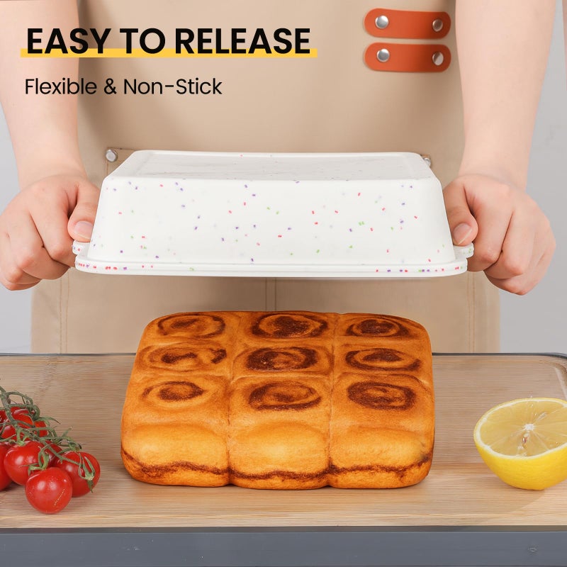 Vinino 8 x 8 Inch Silicone Square Brownie Cake Pan with Metal Reinforced Frame Set of 2, Nonstick Silicone Brownie Pans BPA Free Suitable for Making Cakes, Brownies, Bread - Image 3