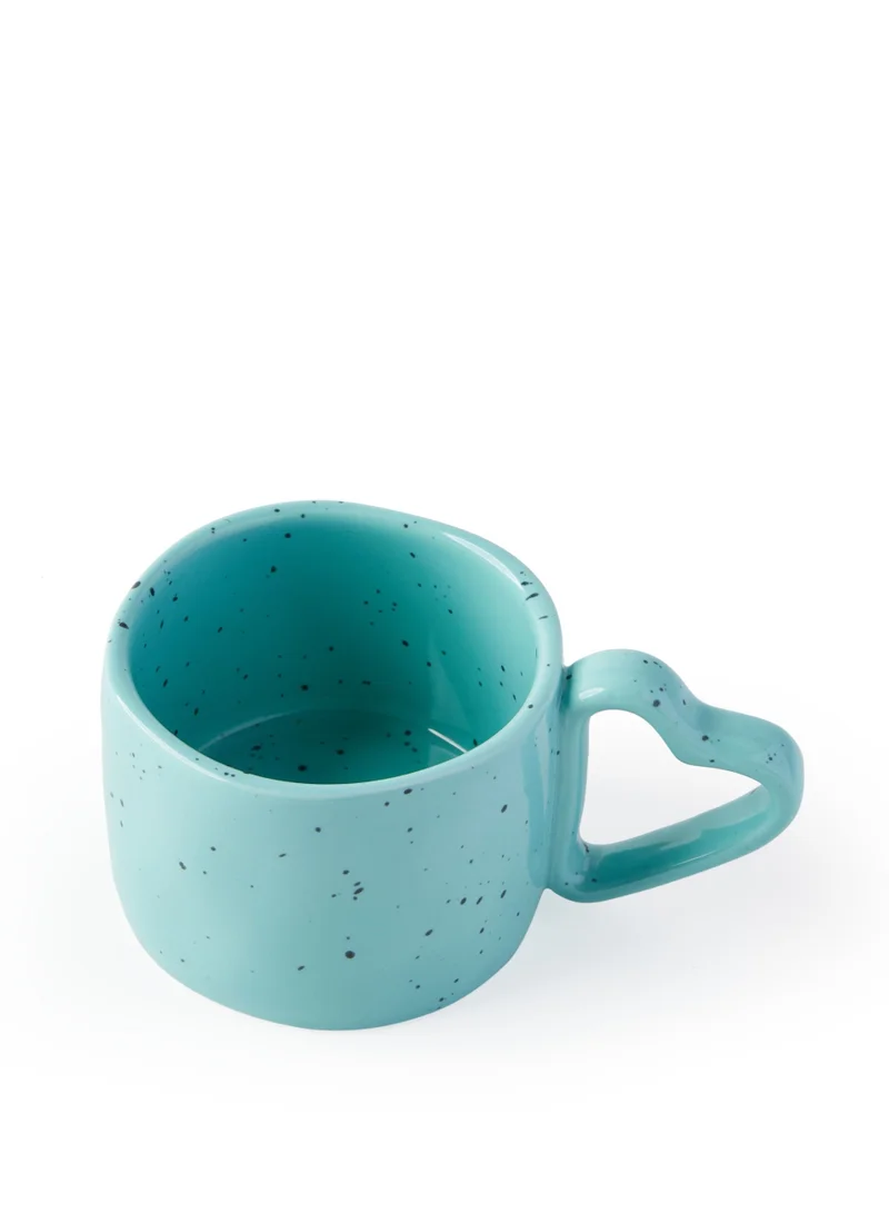 Prickly Pear Lovestruck' Speckled Mug w/ Heart Handle, Turquoise