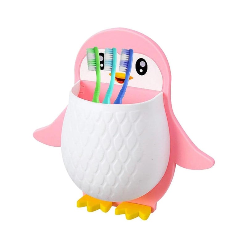 BUSA Busa Plastic Toothbrush Holder, Plastic Wall Mounted Penguin Shape Self Adhesive Stick Storage Organizer for Kitchen Chopsticks, Bathroom, Living Room - Multicolor (20X19.5 X5.7CM) - Image 1