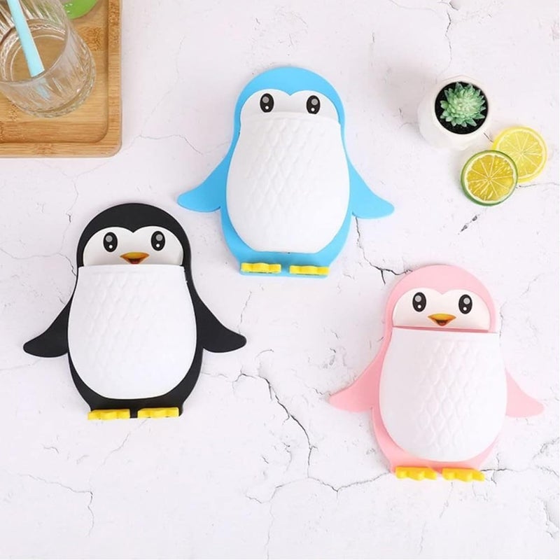 BUSA Busa Plastic Toothbrush Holder, Plastic Wall Mounted Penguin Shape Self Adhesive Stick Storage Organizer for Kitchen Chopsticks, Bathroom, Living Room - Multicolor (20X19.5 X5.7CM) - Image 4