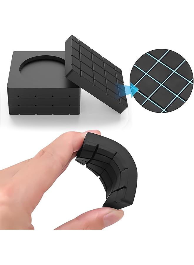 erorex 4 Pieces Washing Machine Anti Vibration Pads Shock Absorption Non Slip Grip Feet Pads Black Rubber Anti Vibration Pads For Washing Machines And Dryers Washing Machine Feet Pads - Image 3