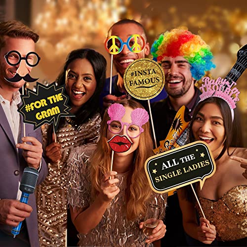 SOUL SHIFT 70 Pc Large Premium Photo Booth Props Set for All Occasions - Wedding Props, Birthday Props, Graduation Prop, Inflatables, Large Glasses, Multi-Colored Wig, Hawaiian Lei, Hand Pump - Image 5
