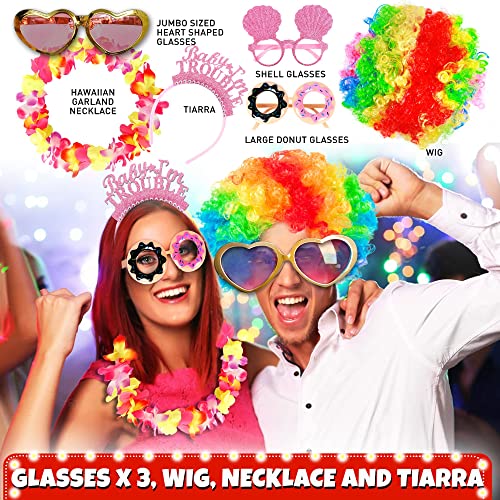 SOUL SHIFT 70 Pc Large Premium Photo Booth Props Set for All Occasions - Wedding Props, Birthday Props, Graduation Prop, Inflatables, Large Glasses, Multi-Colored Wig, Hawaiian Lei, Hand Pump - Image 2