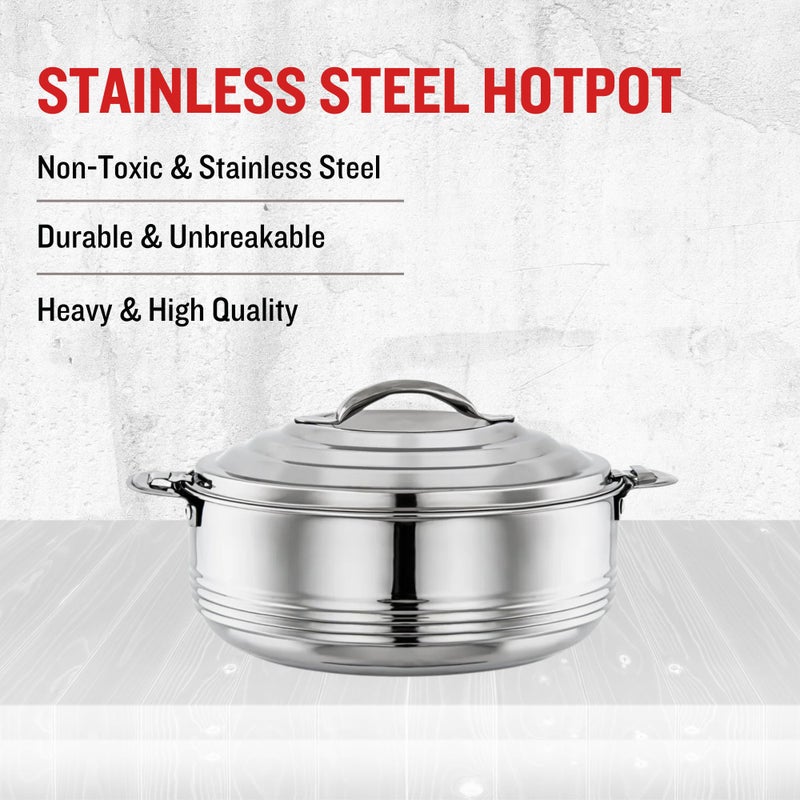 PLUMM Get Plumm Stainless Steel Casserole | Casserole With Lid | Double Walled & Insulated | Hot & Cold | Steel Casserole For Roti,Cooking,Rice & Gravy (2000 ml) | 5 Years Warranty - Image 3