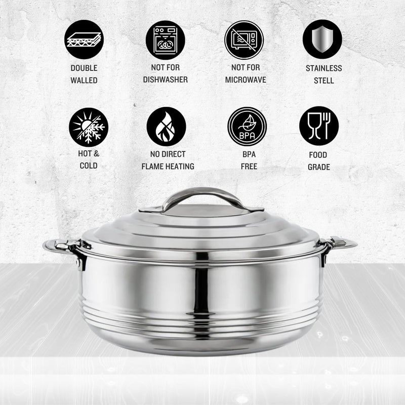 PLUMM Get Plumm Stainless Steel Casserole | Casserole With Lid | Double Walled & Insulated | Hot & Cold | Steel Casserole For Roti,Cooking,Rice & Gravy (2000 ml) | 5 Years Warranty - Image 2