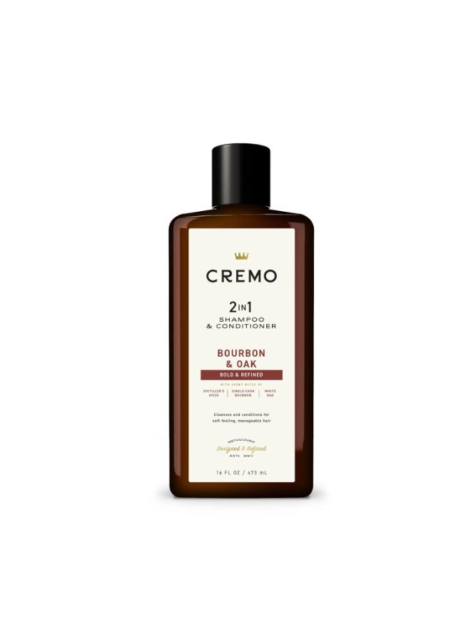 Cremo Bourbon & Oak 2-in-1 Shampoo & Conditioner, Barber Grade Quality That Moisturizes and Cleanses All Hair Types, 16 Fluid Ounce - Image 1