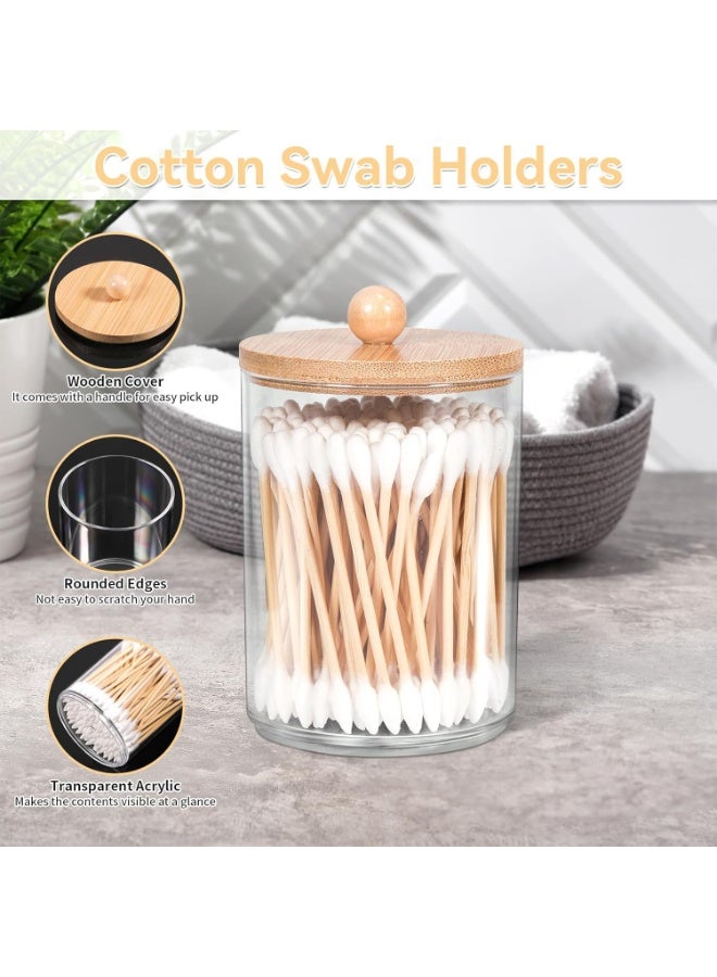 يلا جوي علب حمام مكونة من 3 عبوات مع أغطية من الخيزران، تخزين دائري من البلاستيك الشفاف قابل للتكديس للمسحات القطنية والكرات القطنية ومنصات إزالة المكياج وأطراف تنظيف الأذن، لأسطح الحمام وطاولات الزينة - Image 3