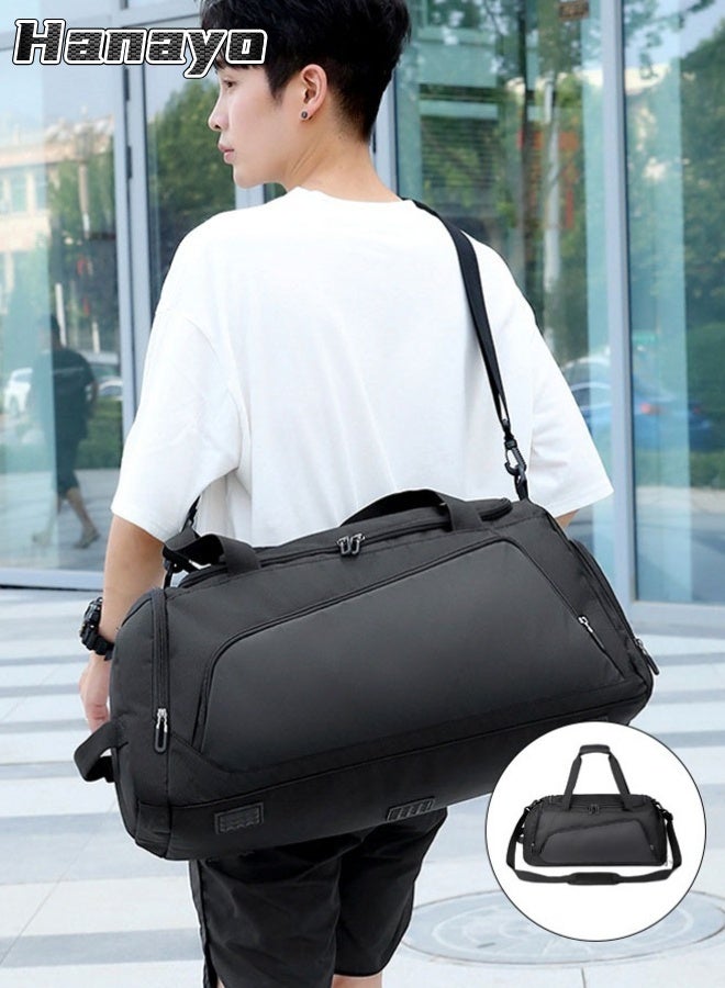 Hanayo Shoulder Bag Gym Bag for Women & Men Travel Duffel Bag with Shoe Compartment & Wet Pocket Waterproof Carry On Weekender for Sports Yoga Gym (Black)  - Image 1