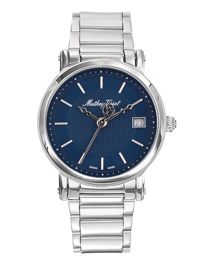 Mathey-Tissot City Metal HB611251MABU Mens Quartz Watch, Analog Display and Stainless Steel Strap, Blue 