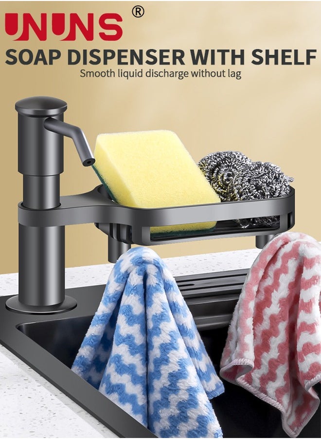 UNUNS Sink Soap Dispenser For Kitchen Sink,Brushed Nickel ABS Pump Head,Countertop Built In Sink Soap Dispenser With Extension Tube Kit And Storage Basket Design For Kitchen Bathroom,Gray  - Image 2