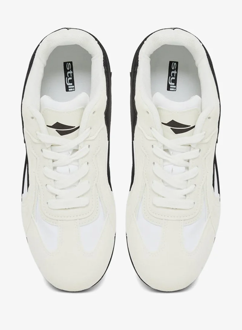 Styli  White Retro Lace Up Sneakers for Women | Best Price UAE
