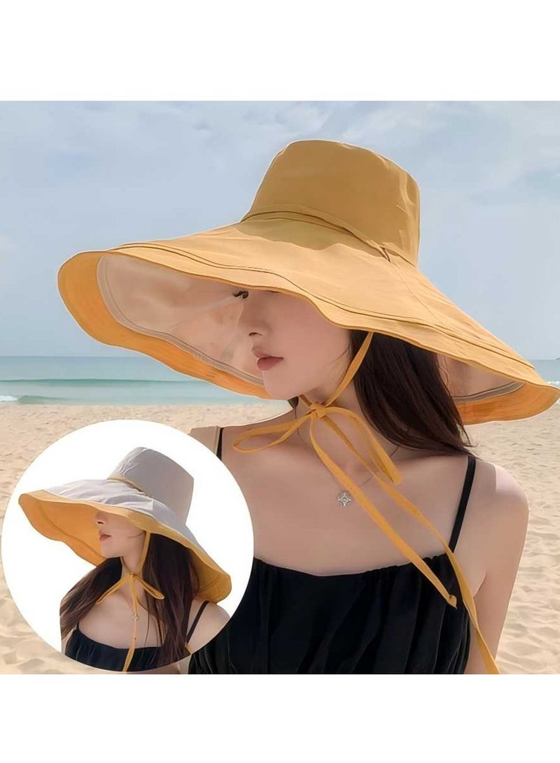 بيوتيفول قبعة صيفية جديدة للسيدات لقضاء إجازة على شاطئ البحر مع قبعة شمس بحافة كبيرة، قبعة شمس بحافة كبيرة مقاومة للرياح على الوجهين - Image 1