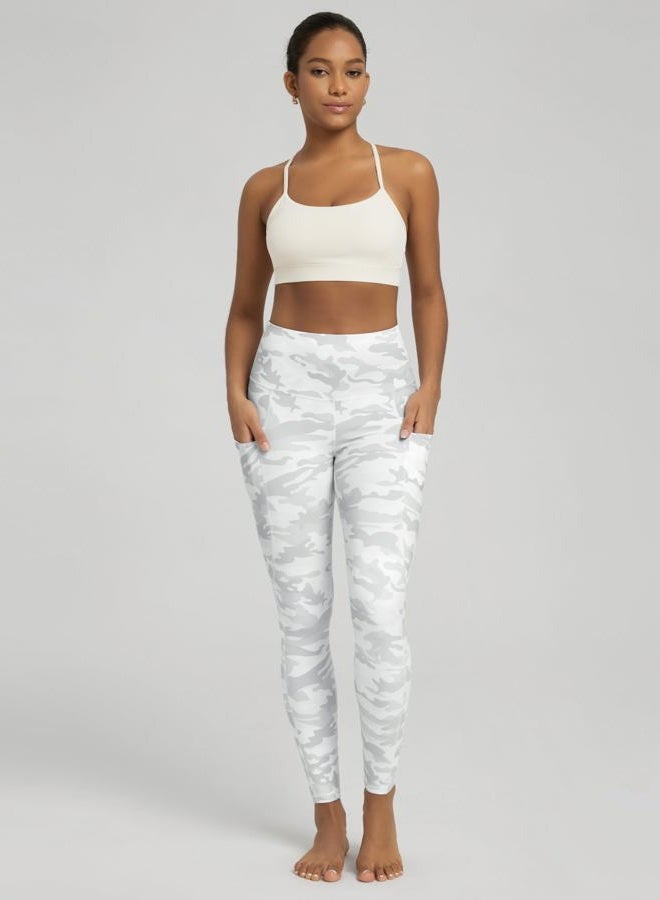 ODODOS Women's High Waisted Yoga Leggings with Pockets, Tummy Control Non See Through Workout Athletic Running Yoga Pants, White Camo, L - Image 4