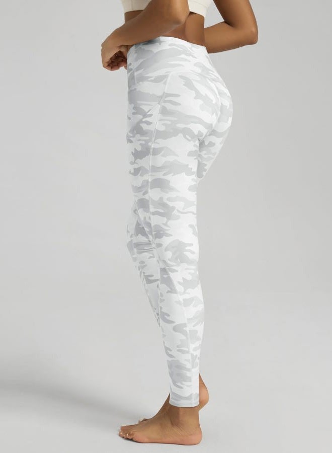 ODODOS Women's High Waisted Yoga Leggings with Pockets, Tummy Control Non See Through Workout Athletic Running Yoga Pants, White Camo, L - Image 3