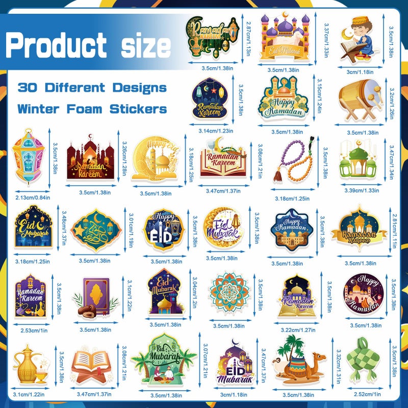 HOWAF 200pcs Eid Mubarak Foam Stickers Ramadan Foam Self-Adhesive Stickers for Eid Holiday DIY Crafts Stickers, Ramadan Kareem Foam Decals Eid Moon Star Stickers Islamic Water Bottles Stickers - Image 2