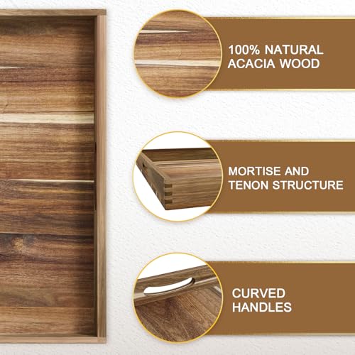 MAONAME Extra Large Ottoman Tray, 22 x 18 inches Acacia Wooden Serving Tray for with Handles,Farmhouse Wooden Decorative Trays, Coffee Table Trays for Living Room, Countertop, Charcuterie - Image 4