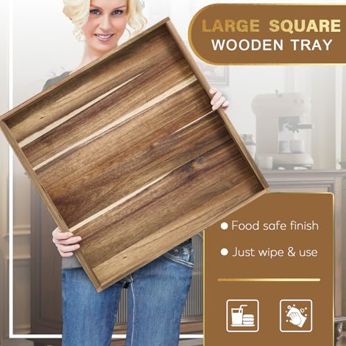 MAONAME Extra Large Ottoman Tray, 22 x 18 inches Acacia Wooden Serving Tray for with Handles,Farmhouse Wooden Decorative Trays, Coffee Table Trays for Living Room, Countertop, Charcuterie - Image 5