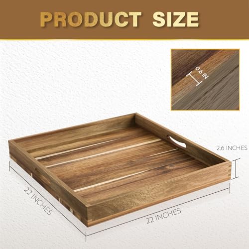 MAONAME Extra Large Ottoman Tray, 22 x 18 inches Acacia Wooden Serving Tray for with Handles,Farmhouse Wooden Decorative Trays, Coffee Table Trays for Living Room, Countertop, Charcuterie - Image 3