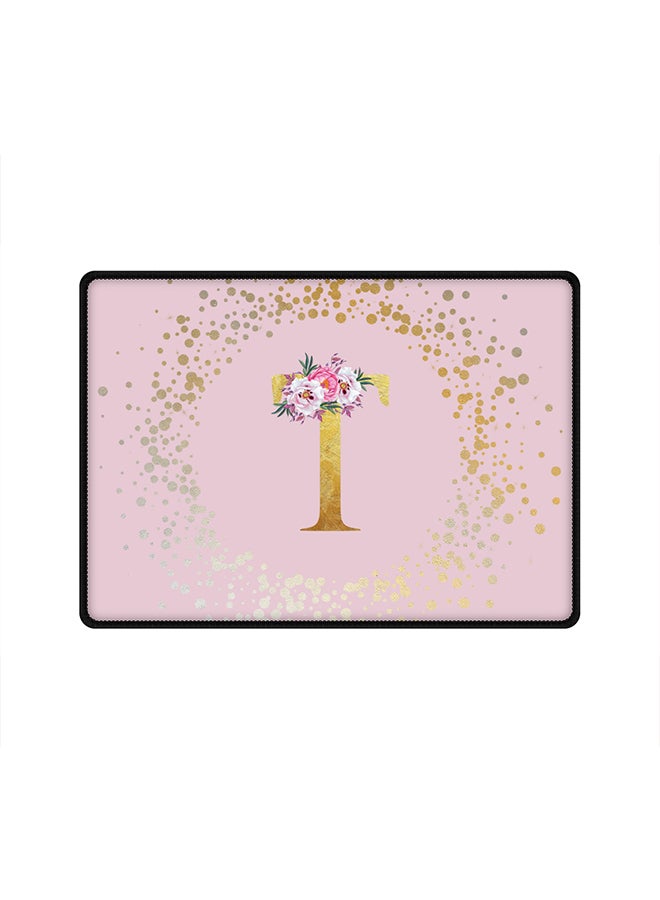 Stylizedd Designer Gaming Mouse Pad  Anti-Skid Mousepad Large Keyboard Mouse Pad Desk Mat Custom Monogram Initial Letter Floral Pattern Alphabet - T  (Pink)  - Image 1