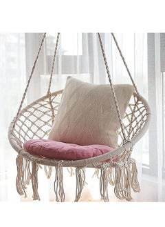 Generic Hanging Hammock Chair,Comfortable Sturdy Macrame Hanging Swing Chair,Knitted by Cotton Rope with Romantic Fringes For Indoor Outdoor Bedroom Patio Yard Garden Balcony 80×80×42cm creamy-white  - Image 4