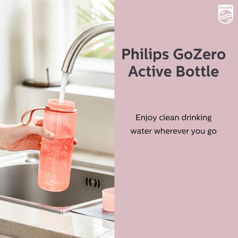 PHILIPS Water GoZero Active BPA-Free Water Bottle with Fitness Tap Water Filter, Sport Squeeze Water Bottle, Lightweight, Blue, 20 oz with Fitness Filter, RED - Image 2
