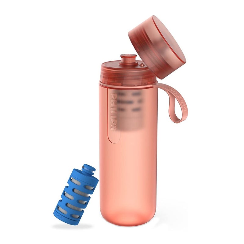 PHILIPS Water GoZero Active BPA-Free Water Bottle with Fitness Tap Water Filter, Sport Squeeze Water Bottle, Lightweight, Blue, 20 oz with Fitness Filter, RED - Image 1