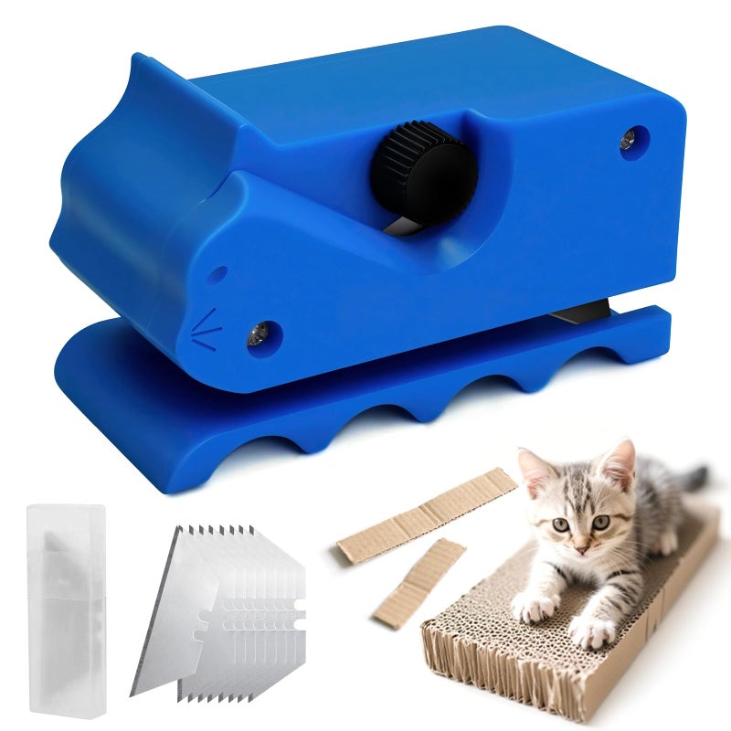 Holyenten Upgraded Cardboard Cutter for Cat Scratchers DIY, Handheld Cardboard Cutting Tool W/ 10 Blades for Making Cat Scratching Board & Bed (Blue) - Image 1