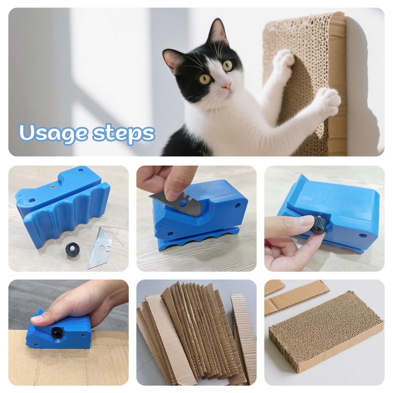 Holyenten Upgraded Cardboard Cutter for Cat Scratchers DIY, Handheld Cardboard Cutting Tool W/ 10 Blades for Making Cat Scratching Board & Bed (Blue) - Image 4