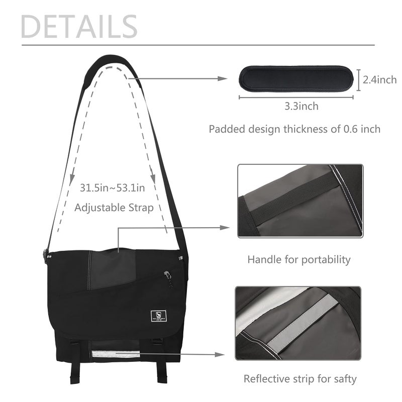 OIWAS Travel Messenger Bag for Men 15.6 Inch Laptop Satchel Bag Men Crossbody Shoulder Bags Briefcase Computer Bag Large Work College Black - Image 4